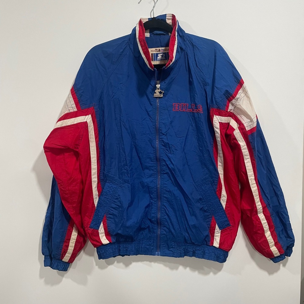 Vintage Starter NFL Buffalo Bills Windbreaker Jacket Blue Red White Mens Large